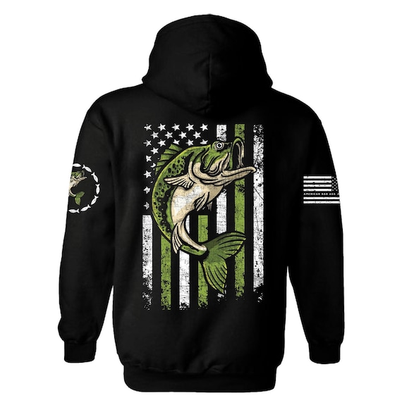 Hoodie or T-Shirt – American Bad Ass Fishing Bass Flag – Patriotic Angler Apparel – ABAA-FISH-001