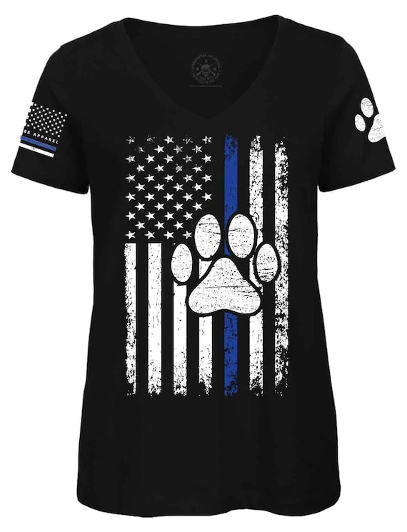 Thin Blue Line American flag T-Shirt | Dog Lover American flag T-Shirt | Thin Blue Line | K9 Handler T-Shirt | Paw Print Shirt | Patriotic