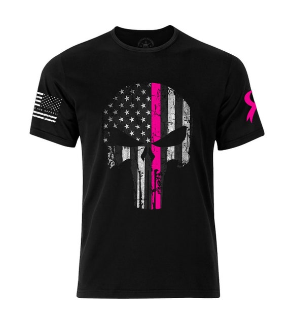 Punisher Skull Thin Pink Line Cancer Support T shirt Patriotic Cancer Support Ribbon USA Flag T shirt Thin Pink Line T shirt Etsy Australia