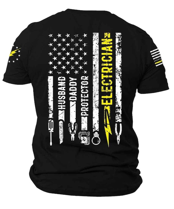 Patriotic Electrician T-Shirt | USA Flag, Tools Graphic