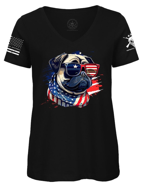 Dog Mom 4th of July T-Shirt | Patriotic American Flag V-Neck