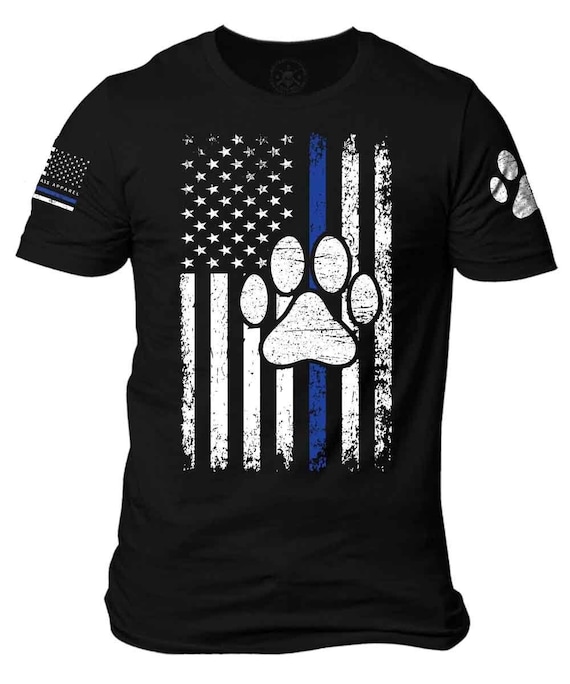 Thin Blue Line American flag T-Shirt | Dog Lover American flag T-Shirt | Thin Blue Line | K9 Handler T-Shirt | Paw Print Shirt | Patriotic