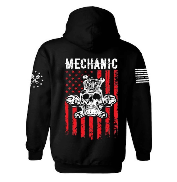 Mechanic American Flag Hoodie | Patriotic Garage Tooling