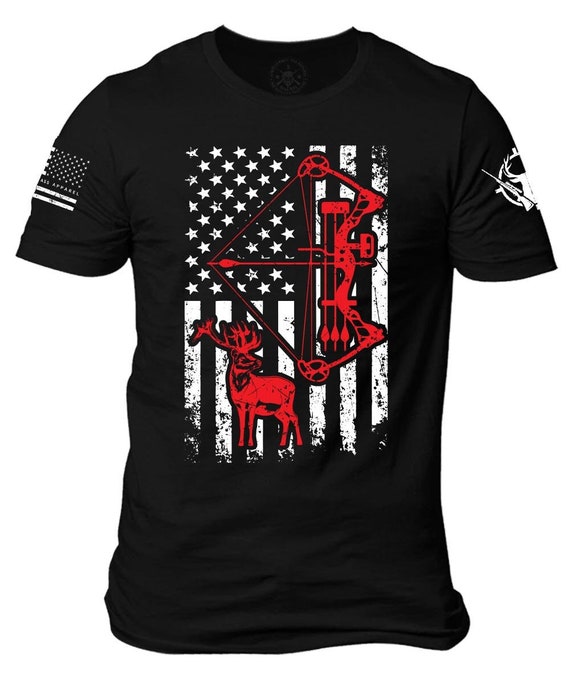 American Flag Buck Deer Crossbow T-Shirt | Patriotic Hunter