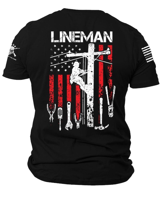 Lineman American Flag T-Shirt | Patriotic Lineman Tools Tee