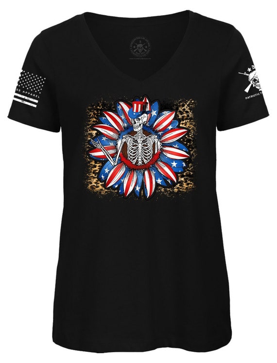 Skull American Flag V-Neck T-Shirt | Patriotic Graphic Tee