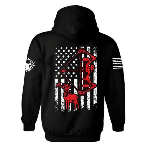 American Flag Buck Deer Crossbow Hunting Hoodie | Patriotic Unisex Apparel
