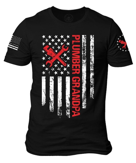 Plumber Grandpa American Flag T-Shirt | Patriotic Gift