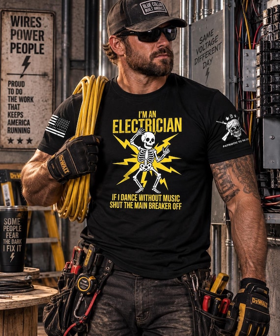 Funny Electrician Shirt, Main Breaker Joke Tee, Electrician Gift for Men, Blue Collar Tradesman T-Shirt, ABA Apparel