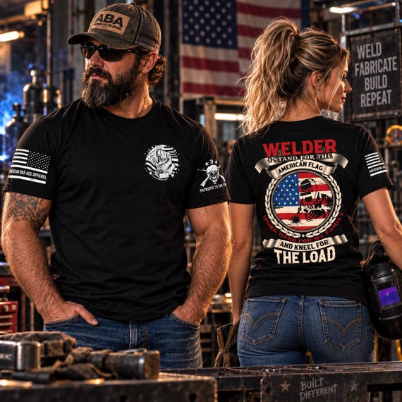 American Flag Welder Shirt, Faith Family Welding Tee, Blue Collar Tradesman Gift, Patriotic Welder T-Shirt, ABA Apparel