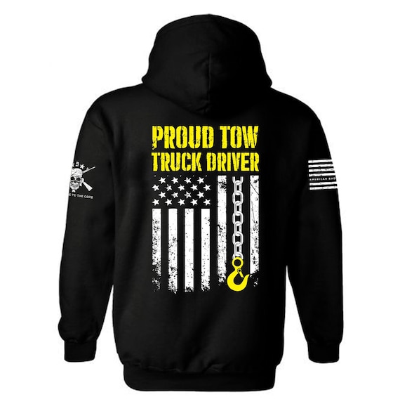 Proud Tow Truck Driver American Flag Hoodie | Tow Truck | Trucker | Car Towing | Patriotic Trucker Drivers | American Flag | Unisex Hoodie