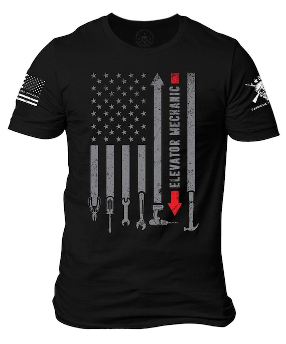 Elevator Mechanic Tools American Flag T-Shirt | Patriotic Apparel