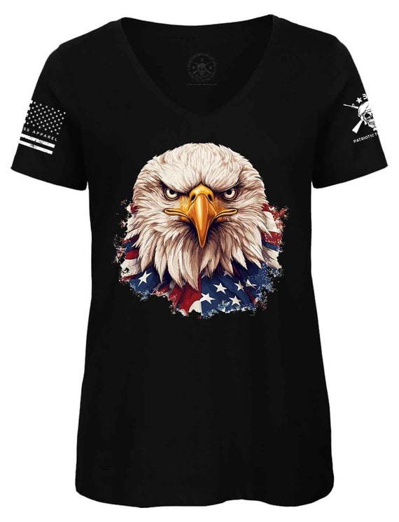 American Eagle Flag T-Shirt | Patriotic V-Neck Woman's Tee