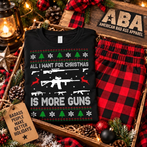 All I Want for Christmas Is More Guns Pajama Set, Funny Gun Lover Christmas Shirt, Matching Couples PJs, Buffalo Plaid Sleepwear