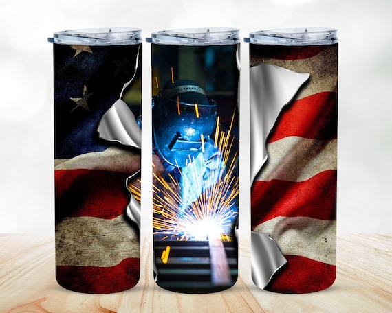 Welder American Flag 20oz Tumbler, Patriotic Gift
