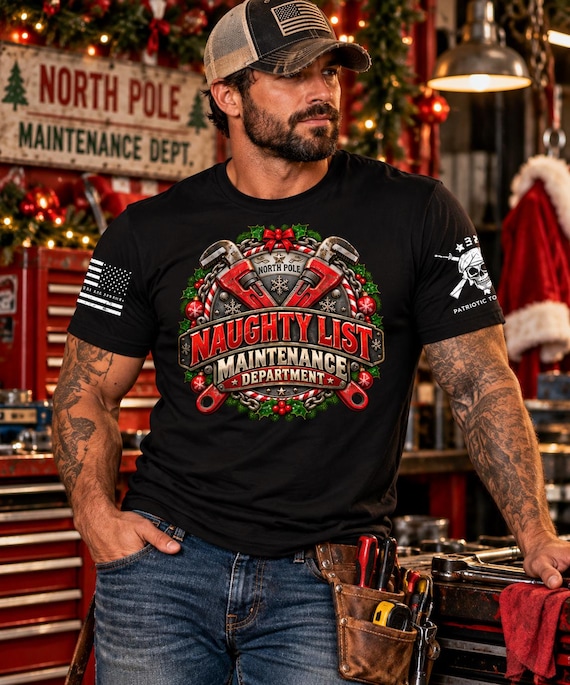 Naughty List Maintenance Department Christmas Shirt, Funny Maintenance Worker Gift, Mechanic Christmas Tee, Blue Collar Holiday Shirt
