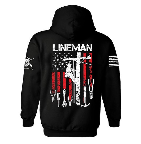 Lineman Patriotic American Flag Hoodie | USA Pride Gift
