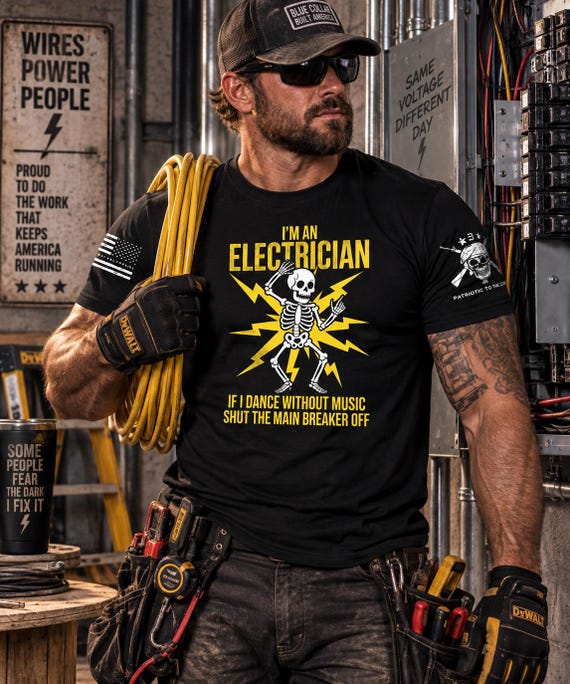 Funny Electrician Shirt, Main Breaker Joke Tee, Electrician Gift for Men, Blue Collar Tradesman T-Shirt, ABA Apparel