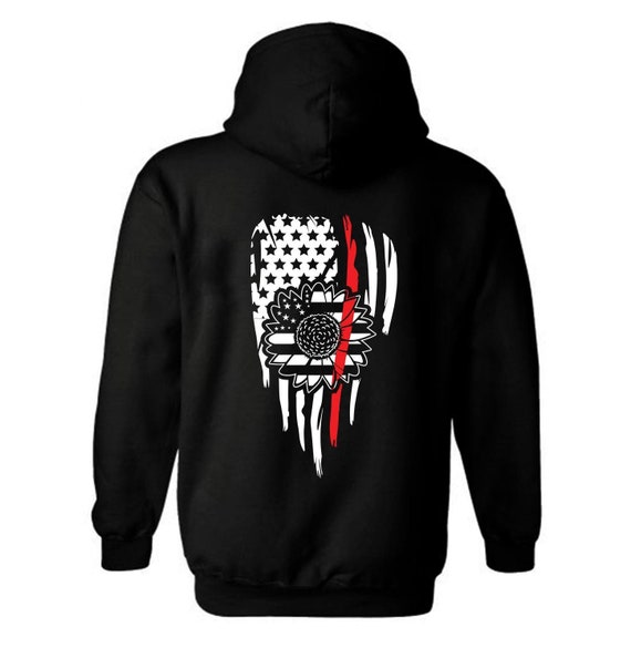 Sunflower Thin Red Line American flag Hoodie |  Thin Red Line |  Sunflower | firefighter | Patriotic | American flag | Unisex Hoodie