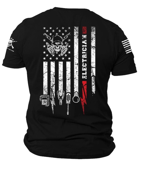 Patriotic American Flag Electrician T-Shirt | Electrician Tools Tee
