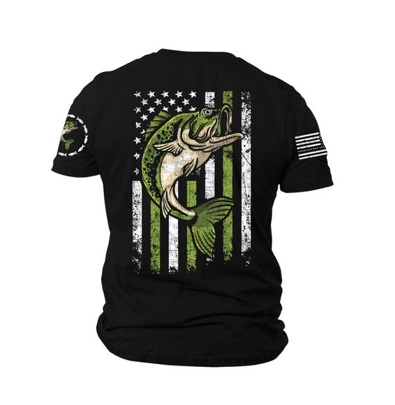 Hoodie or T-Shirt – American Bad Ass Fishing Bass Flag – Patriotic Angler Apparel – ABAA-FISH-001