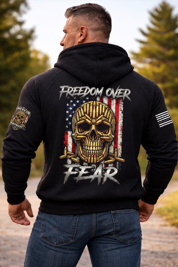 Freedom Over Fear Skull Hoodie, American Patriot Graphic Apparel