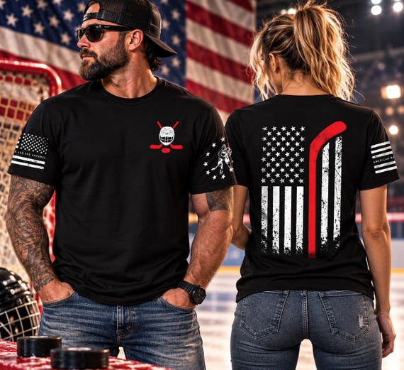 Patriotic Hockey Shirt, American Flag Hockey T Shirt, Unisex Hockey Gift, Hockey Mom Dad Fan Tee