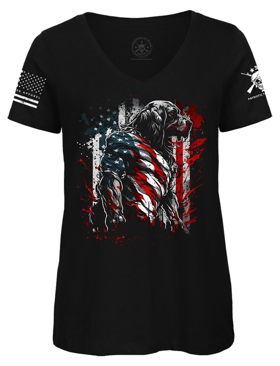 Patriotic Dog Mom V-Neck T-Shirt | American Flag 4th of July