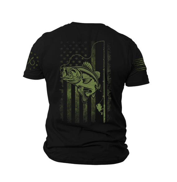 Hoodie or T-Shirt – American Bad Ass Fishing Bass Flag – Patriotic Angler Apparel – ABAA-FISH-002