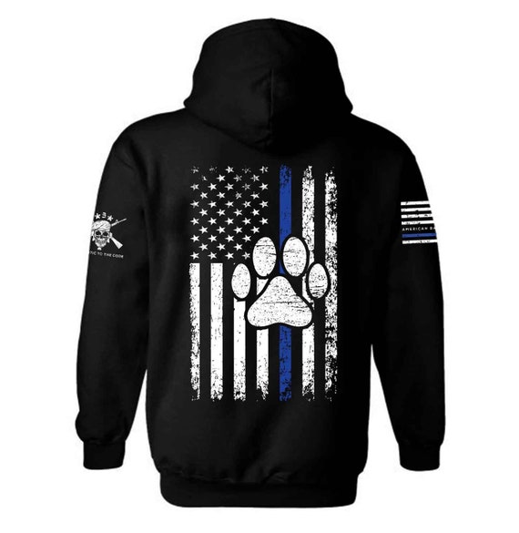 Thin Blue Line American Flag Dog Paw Hoodie | K9 Handler