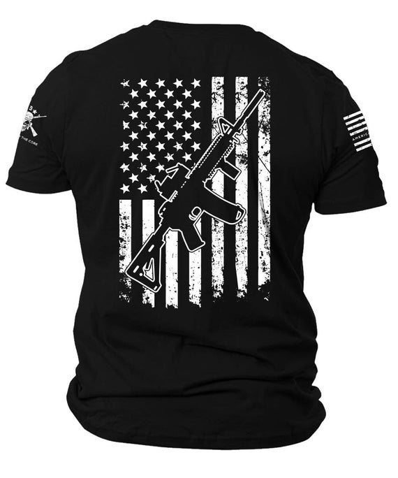 USA Flag AR Rifle T-Shirt | Patriotic 2nd Amendment Tee