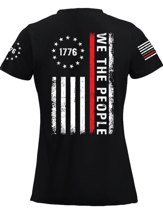 We The People American flag V-Neck T-shirt | Thin Red Line T-shirt | American flag 1776 V-neck T-shirt | Patriotic | We The People T-shirt