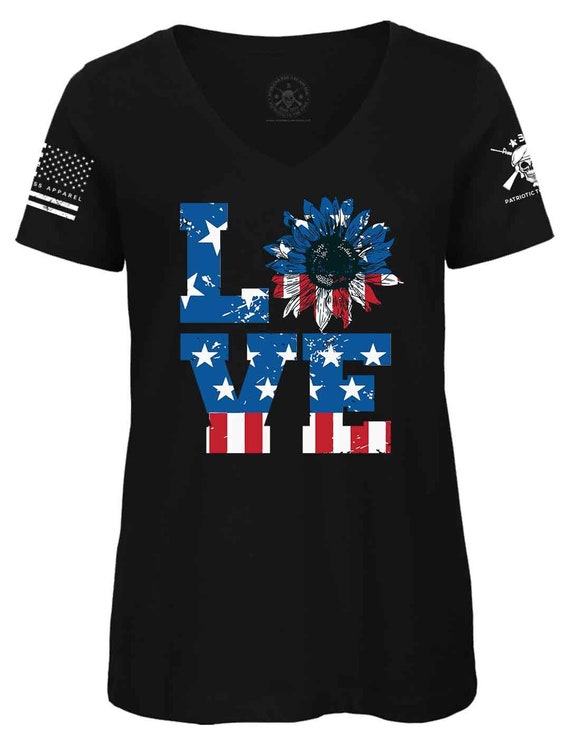 Love American Flag T-Shirt | 4th of July V-Neck Tee