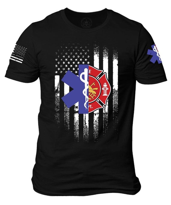 EMS Firefighter T-Shirt | American Flag First Responder Tee