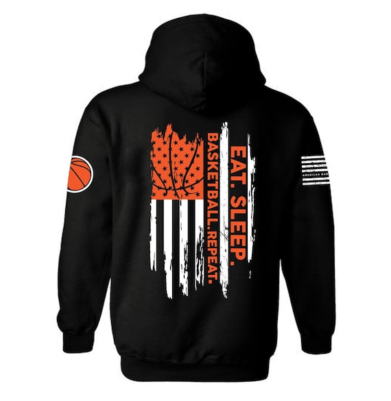 Eat Sleep Basketball Repeat Hoodie | American Flag Patriotic Design