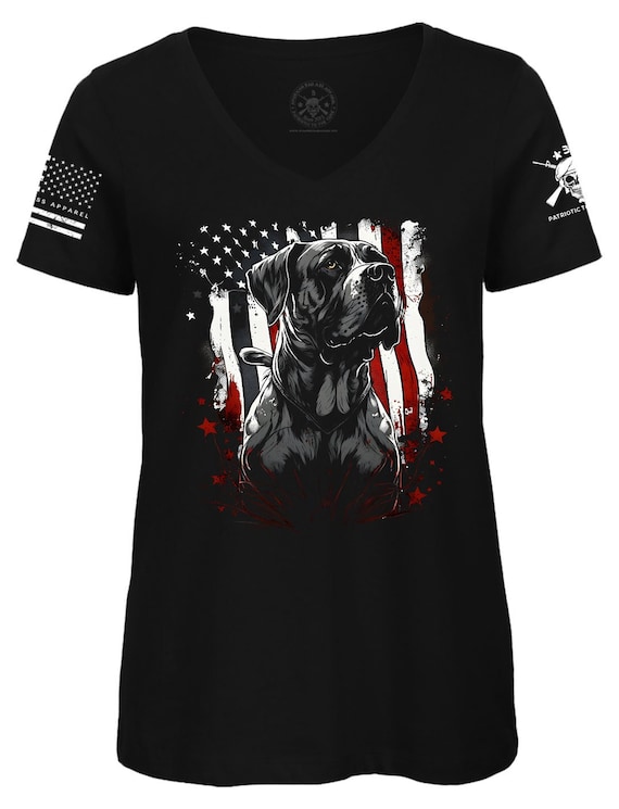 American Flag Dog Mom V-Neck T-Shirt | 4th of July Patriotic Tee
