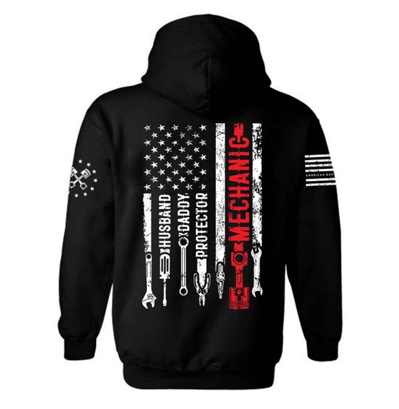 Mechanic American Flag Hoodie | Patriotic Tools Design