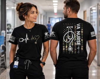 VA Nurse T-Shirt, Camo Stethoscope, Patriotic RN Tee, Veteran Healthcare Gift