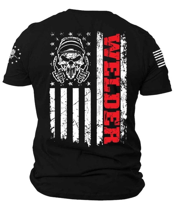 Patriotic Welder T-Shirt | American Flag, Skull Graphic