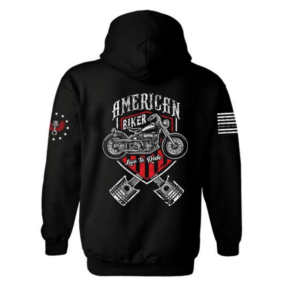 American Biker Live To Ride Hoodie | Patriotic Motorcycle Sweatshirt