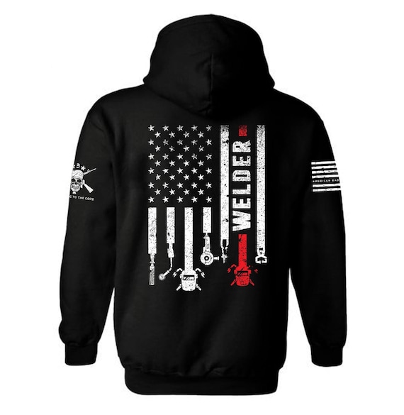 Welder Hoodie Patriotic American Flag | Welding Tools USA Hoodie | Blue Collar Welder Sweatshirt | Unisex Workwear Hoodie | Welder Gift