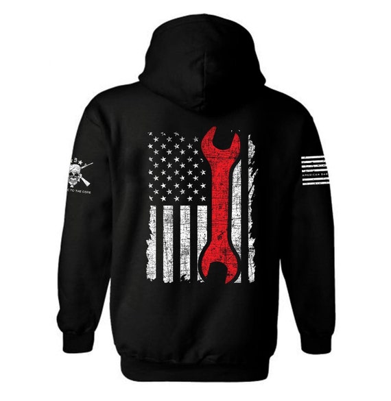 Mechanic Wrench American Flag Hoodie | Patriotic Unisex Fleece