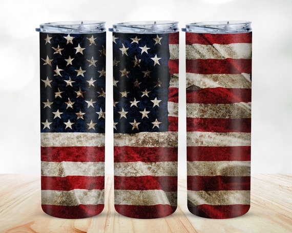 Vintage American Flag 20oz Skinny Tumbler, Patriotic USA
