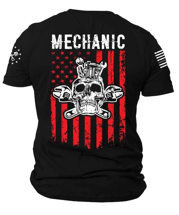 Mechanic Patriotic American Flag T-Shirt | Skull & Tools Graphic