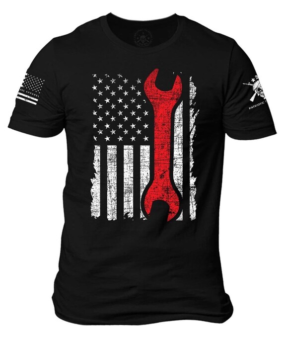 Patriotic Mechanic T-Shirt | Wrench American Flag Design
