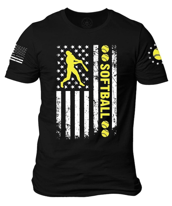 Patriotic Softball American Flag T-Shirt | Unisex Cotton Tee