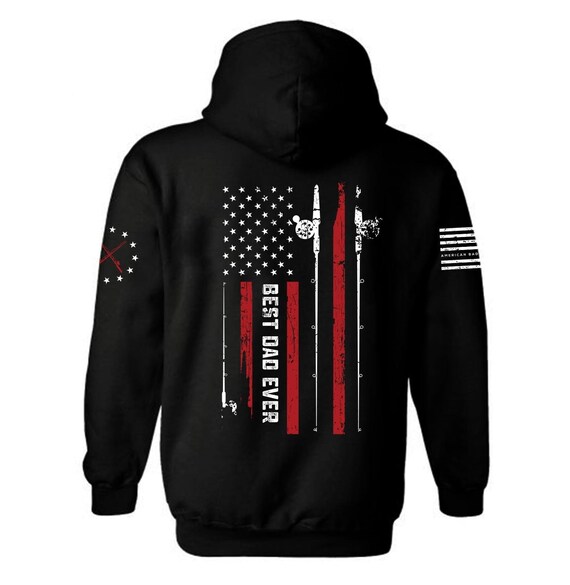 Best Dad Ever Fishing Rod American Flag Hoodie | Patriotic Gift