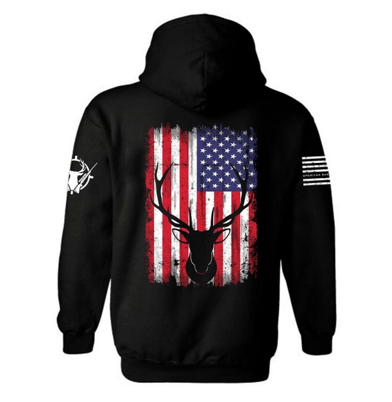 American Flag Buck Deer Hunting Hoodie | Patriotic Hunter Gift