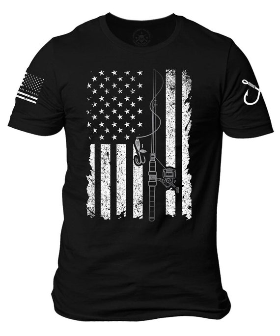 American Flag Fishing Rod T-Shirt | Patriotic Fishermen Apparel
