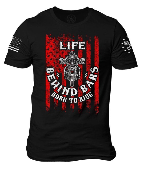 Life Behind Bars Motorcycle T-Shirt | American Flag Biker Tee